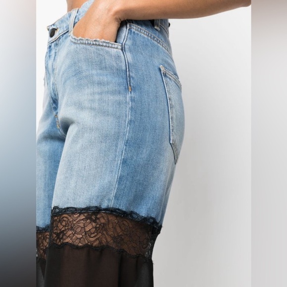 Nensi Dojaka Rebecca Lace Sheer Tulle Panel Straight Leg Jeans - Picture 7 of 12